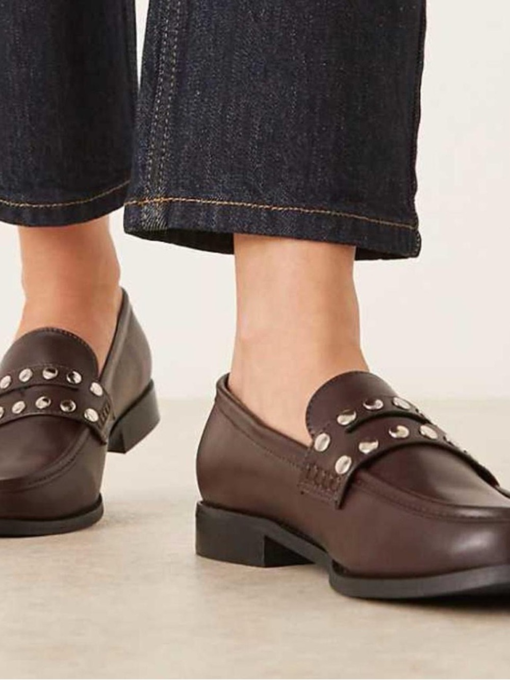 Women's Brown Studded Leather Loafers